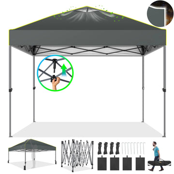 COBIZI 10x10 Pop up Canopy Tent Easy up Outdoor Canopy Instant Portable Waterproof Party Canopy Tent for Summer Beach Garden Party Camping Outside with Air Vent,Reflective Strip,4 Sandbags,Gray
