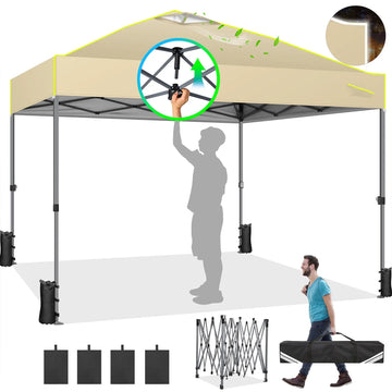 COBIZI 10x10 Pop up Canopy Tent Easy up Outdoor Canopy Instant Portable Waterproof Party Canopy Tent for Summer Beach Garden Party Camping Outside with Air Vent,Reflective Strip,4 Sandbags,Khaki