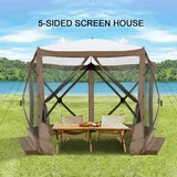COBIZI 10x10ft Pop up Gazebo Screen Tent Screen House for Camping,5 Sided Pop-up Camping Canopy Shelter Tent with Sidewalls,Portable Outdoor Quick-set Hub Tent with Carrying Bag&Ground Stakes,Brown