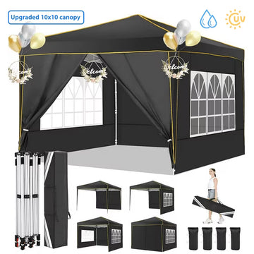 COBIZI 10x10 Pop up Canopy Tent Easy Pop up Tent Gazebo,Portable Ez up Canopy Suitable for Party Beach Camping Gathering Activities Waterproof &Upf 50+,Black