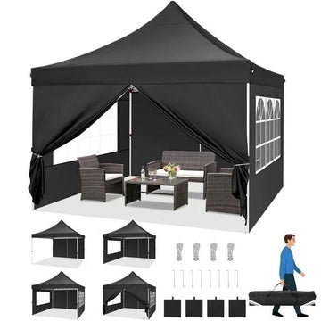 COBIZI 10x10 Pop Up Canopy Tent with Sidewalls, Waterproof Instant Canopy UPF 50+ with Air Vents, Sandbags, Stakes & Ropes, Carry Bag, Shelter for Outdoor Party, Camping, Backyard, Beach, Khaki
