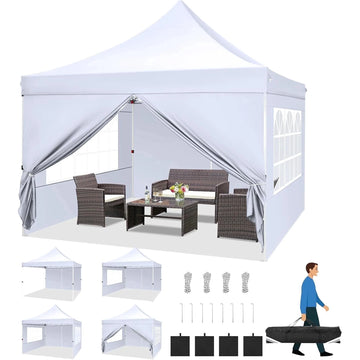 COBIZI 10x10 Pop-Up Canopy Tent with Sidewalls,Ez Waterproof Commercial Party Tent, UV 50+ Outdoor Instant Gazebo, Event Shelter for Garden Parties and Camping, Includes Sandbags,White