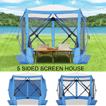 COBIZI 10x10 Screen House Pop up Gazebo Screen Tent for Camping,5 Sided Pop-up Camping Canopy Shelter Tent with 4 Sidewalls,Portable Outdoor Quick-Set Hub Tent with Carrying Bag&Ground Stakes,Blue