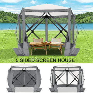 COBIZI 10x10 Screen House Pop up Gazebo Screen Tent for Camping,5 Sided Pop-up Camping Canopy Shelter Tent with 4 Sidewalls,Portable Outdoor Quick-Set Hub Tent with Carrying Bag&Ground Stakes,Gray