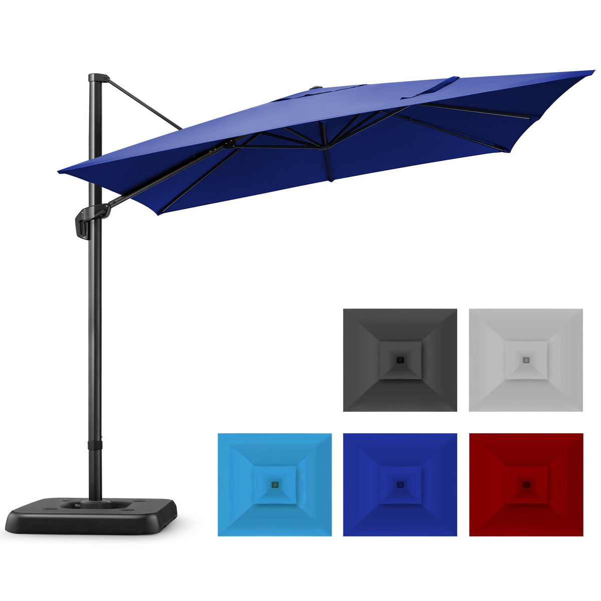 COBIZI 10x10FT Patio Offset Umbrella Solar Powered LED 360degrees Rotation Aluminum,Navy blue