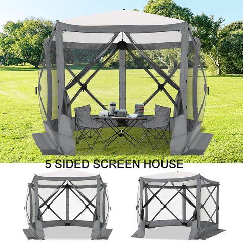 COBIZI 10x10ft Pop up Gazebo Screen House Tent for Camping, Pop-up Camping Canopy Tent with Mesh Windows,Portable Outdoor Quick-Set Hub Tent with Carrying Bag&Ground Stakes,Gray