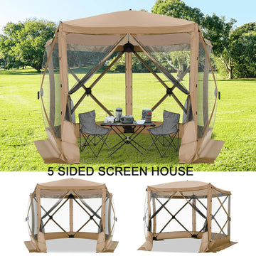 COBIZI 10x10ft Pop up Gazebo Screen House Tent for Camping, Pop-up Camping Canopy Tent with Mesh Windows,Portable Outdoor Quick-Set Hub Tent with Carrying Bag&Ground Stakes,Khaki