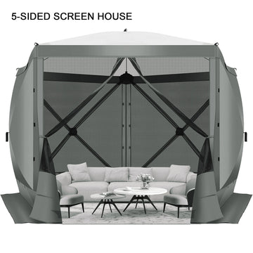 COBIZI 10x10ft Pop up Gazebo Screen Tent Screen House for Camping,5 Sided Pop-up Camping Canopy Shelter Tent with Sidewalls,Portable Outdoor Quick-set Hub Tent with Carrying Bag&Ground Stakes,Gray