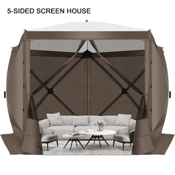 COBIZI 10x10ft Pop up Gazebo Screen Tent Screen House for Camping,5 Sided Pop-up Camping Canopy Shelter Tent with Sidewalls,Portable Outdoor Quick-set Hub Tent with Carrying Bag&Ground Stakes,Brown