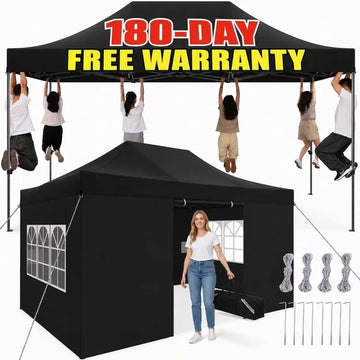COBIZI 10x15 ft Pop Up Canopy Tent with 4 Removable Sidewalls, Heavy Duty Waterproof UPF 50+, Wind Resistant, Easy Setup Commercial Canopy for Outdoor Party Garden Event, Black
