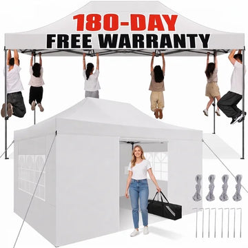 COBIZI 10x15 ft Pop Up Canopy Tent with 4 Removable Sidewalls, Heavy Duty Waterproof UPF 50+, Wind Resistant, Easy Setup Commercial Canopy for Outdoor Party Garden Event, White