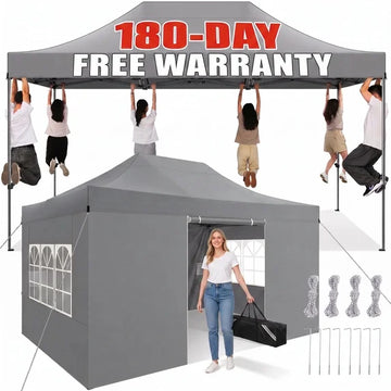 COBIZI 10x15 ft Pop Up Canopy Tent with 4 Removable Sidewalls, Heavy Duty Waterproof UPF 50+, Wind Resistant, Easy Setup Commercial Canopy for Outdoor Party Garden Event, Black