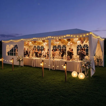 COBIZI 10x30FT Party Tent with 8 Removable Sidewalls, Waterproof Outdoor Canopy for Weddings, BBQ, Patio & Camping, White