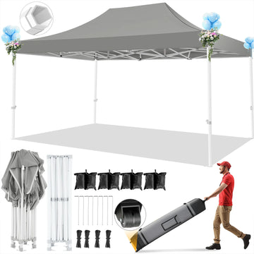 COBIZI 10x15 Canopy Tent Heavy Duty Pop Up Canopy Tent for Parties Event Wedding Commercial Easy Up Canopy with Roller Bag,UV 50+ & Upgraded No Water Accumulation, Thick Hexagonal Legs,Gray