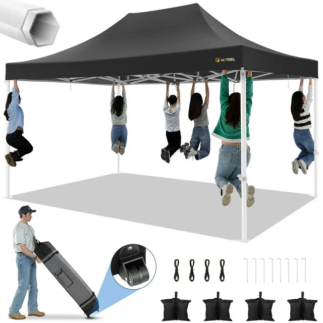 COBIZI 10x15 Canopy Tent Heavy Duty Pop Up Canopy Tent for Parties Event Wedding Commercial Easy Up Canopy with Roller Bag,UV 50+ & Upgraded No Water Accumulation, Thick Hexagonal Legs,Black