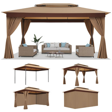 COBIZI 10x15 Gazebo Easy Assembly Outdoor Furniture Patio Gazebo, Canopy Tent with Removable sidewalls,Shade Tent for Party, Backyard, Deck, Patio Lawn & Garden,Brown