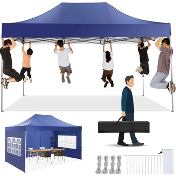 COBIZI 10x15 Pop up Canopy Commercial Heavy Duty Canopy Tent with 4 Sidewalls Easy Up Wedding Party Tent Outdoor Instant Canopy, All Season, Windproof & Waterproof, Blue(Frame Thickened)