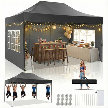 COBIZI 10x15 Pop up Canopy Heavy Duty Party Tent with 4 Sidewalls,Outdoor Waterproof Pop up Canopy Tent Event Shelter for Parties,Commercial-Series,Camping,Event,Black(Frame Thickened)