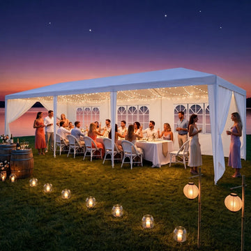 COBIZI 10x30FT Party Tent with 8 Removable Sidewalls, Waterproof Canopy, UPF 50+ Sun Protection, Large Outdoor Tent for Weddings, BBQ, Parties, Trade Shows & Events, White