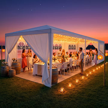 COBIZI 10x30FT Party Tent with 8 Removable Sidewalls, Waterproof & UPF 50+ Outdoor Canopy for Weddings, BBQ, Trade Shows & Events, White