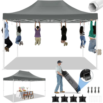 COBIZI 10x15 Pop up Canopy Tent, 10 x 15 Heavy Duty Ez up Canopy, Commercial Instant Party Tent with Roller Bag & Sand Bags, Waterproof & UPF 50+,White(Frame Thickened & Windproof)