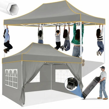 COBIZI 10x15 Pop up Canopy Tent Heavy Duty with 4 Sidewalls Tents for Parties Outdoor Canopy Event Tent Wedding with Roller Bag,Upgraded UV 50+ , Thick Hexagonal Legs, grey