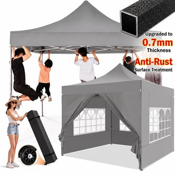 COBIZI 10x10 FT Heavy Duty Pop Up Canopy Tent, Commercial Grade 32mm Thick Frame 0.7mm Powder Coated Rust Resistant, Waterproof Windproof Vendor Tent with Roller Bag for Outdoor Market, Gray