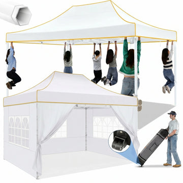 COBIZI 10x15 Pop Up Canopy Tent Heavy Duty with 4 Sidewalls Tents for Parties Outdoor Canopy Event Tent Wedding with Roller Bag,Upgraded UV 50+ , Thick Hexagonal Legs, white