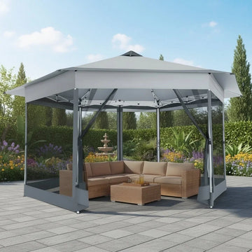 COBIZI 16' x 16' Pop-Up Gazebo Canopy Tent with Netting, Adjustable Height Outdoor Patio Shelter with Vented Top, 256 Sq. Ft. Shade for Backyard, Garden, Party, Silver