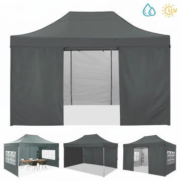 COBIZI 10x15 ft Heavy Duty Pop Up Canopy Tent with 4 Sidewalls Waterproof Outdoor Shelter Gray