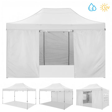 COBIZI 10x15 ft Heavy Duty Pop Up Canopy Tent with 4 Sidewalls Waterproof Outdoor Shelter White