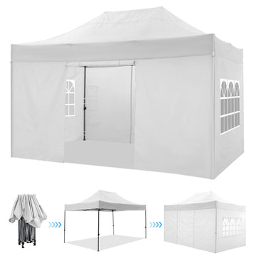 COBIZI 10x15ft Pop up Canopy,Easy up Heavy Duty Canopy with 4 Removable Sidewalls,All Weather Sunshade 100% Waterproof Outdoor Canopy Tents,White