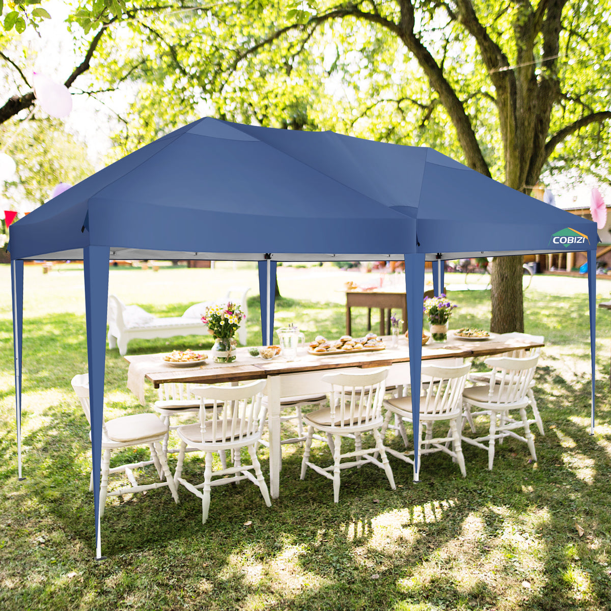 COBIZI 10x20 EZ-UP Canopy Tent Waterproof Canopy,Protable Instant Shelter Gazebo with 6 Removable Sidewalls and Carry Bag,Blue