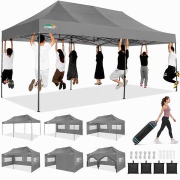 COBIZI 10x20 FT Pop Up Canopy Tent with 6 Removable Sidewalls, Heavy Duty Waterproof Outdoor Canopy for Parties, Weddings & Trade Shows, Gray