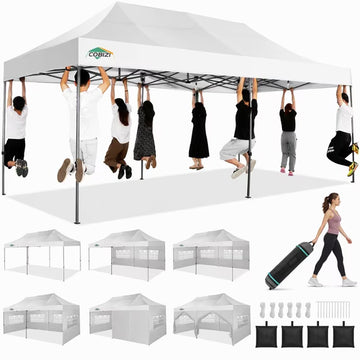 COBIZI 10x20 FT Pop Up Canopy Tent with 6 Removable Sidewalls, Heavy Duty Waterproof Outdoor Canopy for Parties, Weddings & Trade Shows, White