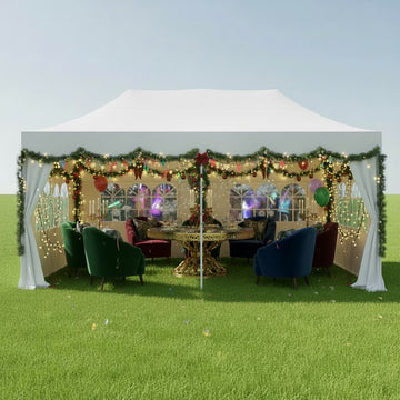 COBIZI 10x20 Heavy Duty Pop up Canopy Tent with 6 sidewalls Easy Up Commercial Outdoor Canopy Wedding Party Tent for Beach All Season Wind & Waterproof Gazebo with Roller Bag,White(Frame Thickened)
