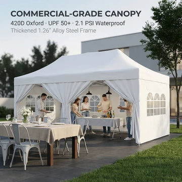 COBIZI 10x20 Pop up Canopy Tent with 6 Sidewalls, Heavy Duty Waterproof Wedding Party Tent with Roller Bag, White (4.0) | 471 ratings