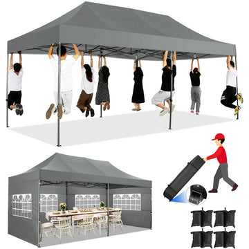 COBIZI 10x20 Heavy Duty Pop up Canopy Tent with 6 sidewalls Easy Up Commercial Outdoor Canopy Wedding Party Tents for Parties All Season Wind & Waterproof Gazebo with Roller Bag