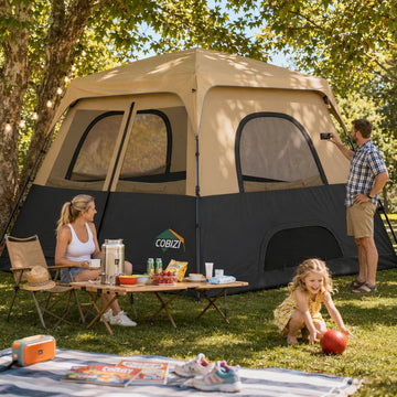 COBIZI 4-6-8 Person Family Camping Tent with Instant Pop-Up Setup, 10x9FT Heavy Duty 210D Oxford Waterproof PU2000mm & Fire Resistant Tent with Mesh Screen, Wind Ropes and Stakes, Green