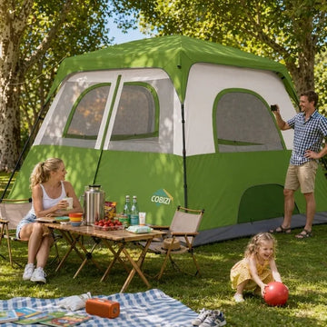 COBIZI 4-6-8 Person 10x9FT Waterproof 210D Oxford Family Camping Tent with Instant Pop-up Setup, Mesh Screen, Wind Ropes and Stakes, Dark Blue