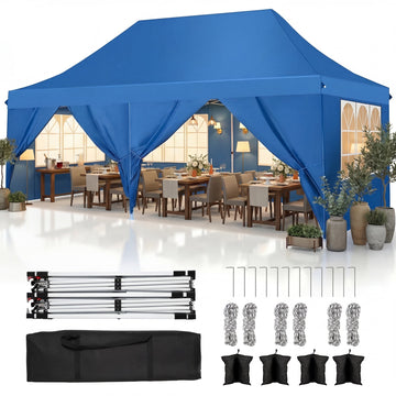 COBIZI 10x20 ft Pop Up Canopy Tent with 6 Removable Sidewalls, Waterproof UPF 50+, Raised Roof, Easy Setup for Outdoor Party and Wedding, Light Blue