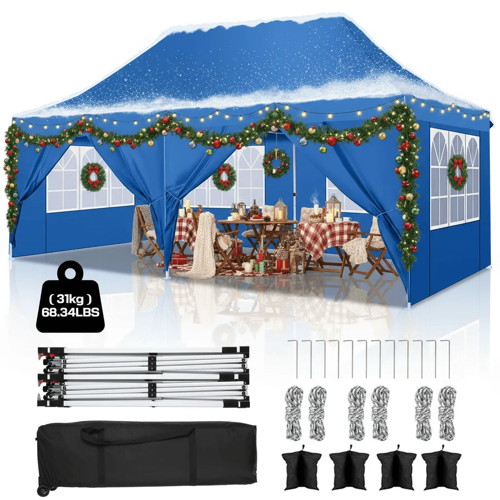 COBIZI 10x20 Pop up Canopy with 6 Removable Sidewalls,Outdoor Waterproof Canopy Tents for Partie Wedding,Instant Sun Protection Shelter with Upgrade Raised Roof and Carry Bag,Light Blue