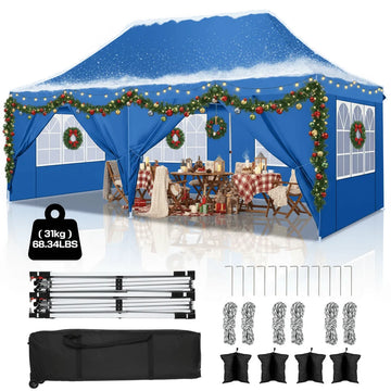 COBIZI 10x20 Pop up Canopy with 6 Removable Sidewalls,Outdoor Waterproof Canopy Tents for Partie Wedding,Instant Sun Protection Shelter with Upgrade Raised Roof and Carry Bag,Light Blue