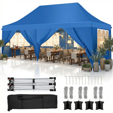 COBIZI 10x20 Pop up Canopy with 6 Removable Sidewalls,Outdoor Waterproof Canopy Tents for Partie Wedding,Instant Sun Protection Shelter with Upgrade Raised Roof and Carry Bag,Gray