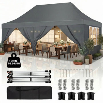 COBIZI 10x20 ft Pop Up Canopy Tent with 6 Removable Sidewalls, Waterproof UPF 50+, Raised Roof, Easy Setup for Outdoor Party and Wedding, Gray