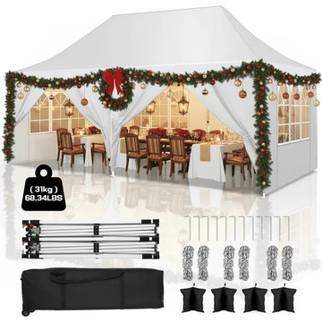 COBIZI 10x20 Pop up Canopy with 6 Removable Sidewalls,Outdoor Waterproof Canopy Tents for Partie Wedding,Instant Sun Protection Shelter with Upgrade Raised Roof and Wheel Bag,White