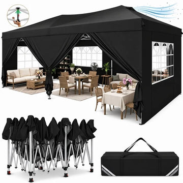 COBIZI 10x20 Pop Up Canopy Tent with 6 Sidewalls & Dual Air Vents, One-Push Instant Canopy Waterproof UPF 50+, Outdoor Gazebo with Sandbags, Stakes & Ropes for Party, Wedding, Commercial Event, White