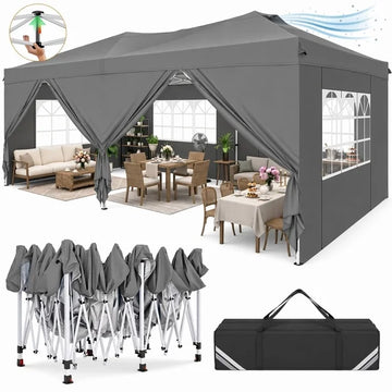 COBIZI 10x20 Pop Up Canopy Tent with 6 Sidewalls & Dual Air Vents, One-Push Instant Canopy Waterproof UPF 50+, Outdoor Gazebo with Sandbags, Stakes & Ropes for Party, Wedding, Commercial Event, White