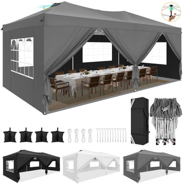 COBIZI 10x20 Pop up Canopy with Sidewalls,Easy up Canopy 10x20 Gazebo Waterproof Instant Shelter for Wedding Outdoor Party Camping with Air Vent&Carry Bag,Gray