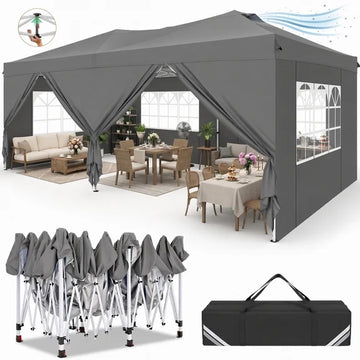 COBIZI 10x20 ft Pop Up Canopy Tent with Sidewalls, Waterproof UPF 50+, Air Vent, Easy Setup for Outdoor Party and Wedding, Gray
